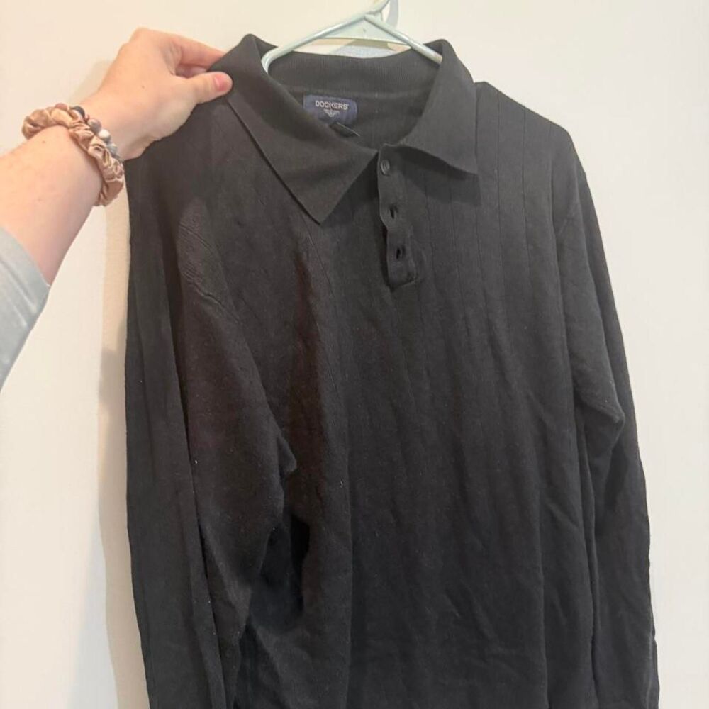 Dockers Men's Black and Grey Polo-shirts